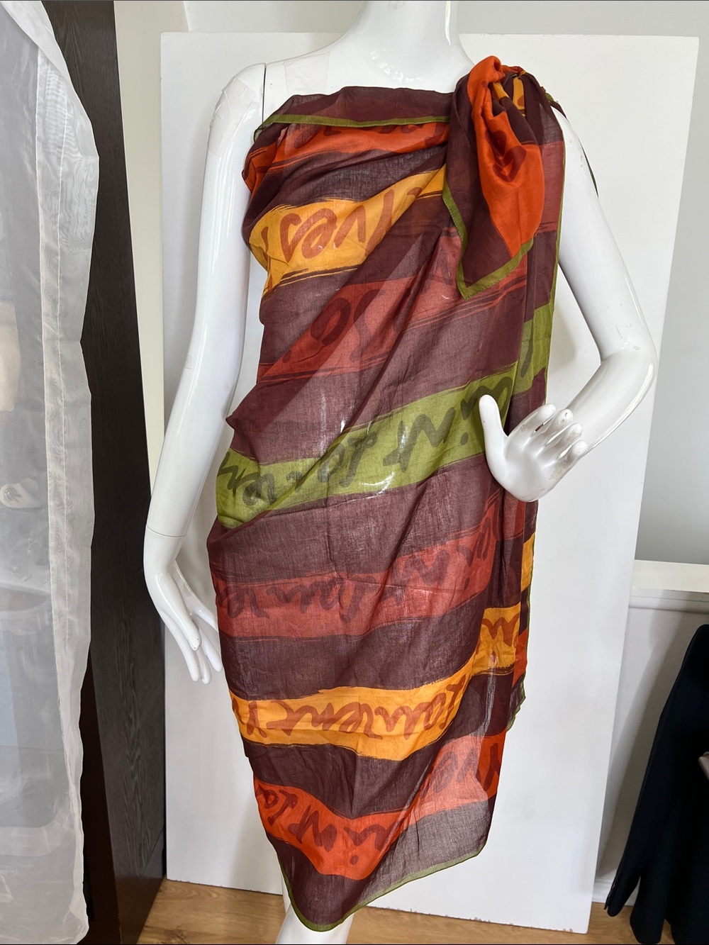 Yves Saint Laurent 60” x 45” Large Cotton Parreo  Scarf Wrap Shawl - Picture 2 of 5